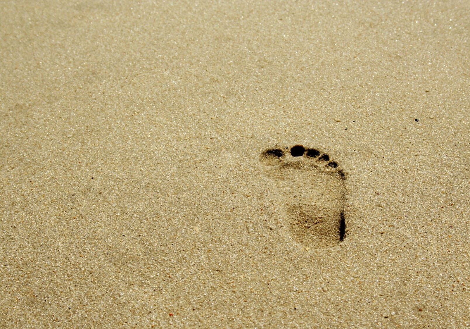 Single human footprint in smooth sand.
